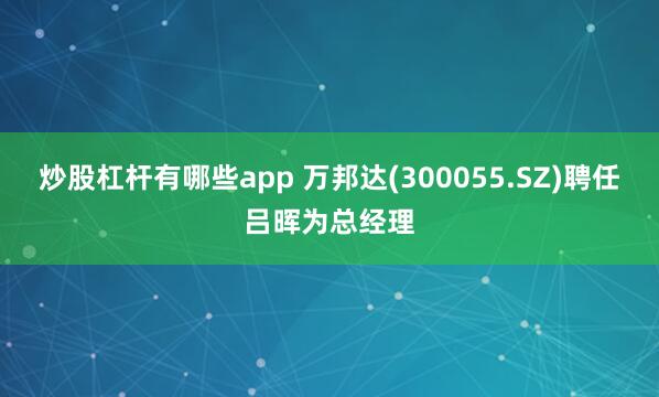 炒股杠杆有哪些app 万邦达(300055.SZ)聘任吕晖为总经理