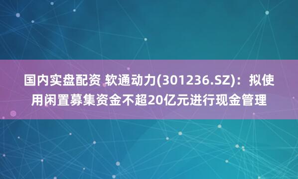 国内实盘配资 软通动力(301236.SZ)：拟使用闲置募集资金不超20亿元进行现金管理