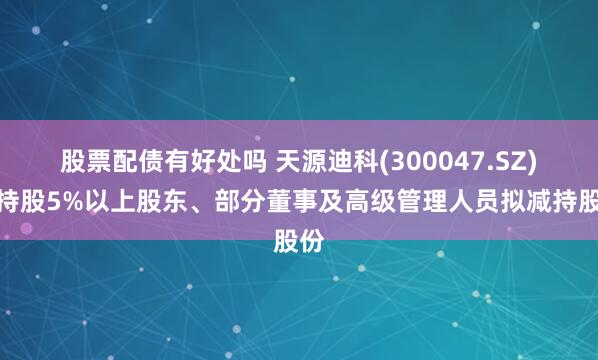 股票配债有好处吗 天源迪科(300047.SZ)：持股5%以上股东、部分董事及高级管理人员拟减持股份