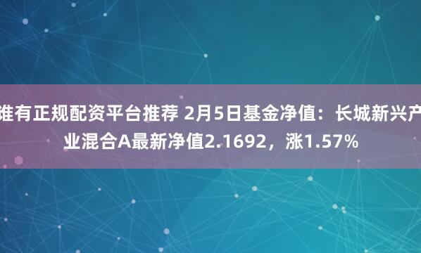 谁有正规配资平台推荐 2月5日基金净值：长城新兴产业混合A最新净值2.1692，涨1.57%