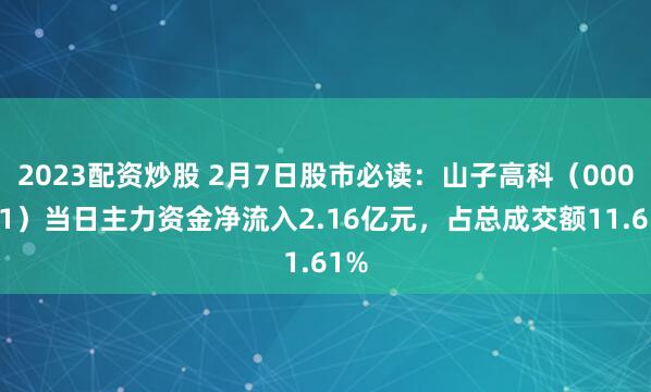 2023配资炒股 2月7日股市必读：山子高科（000981）当日主力资金净流入2.16亿元，占总成交额11.61%