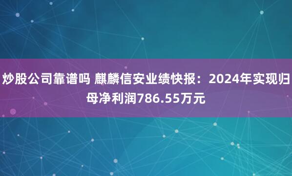 炒股公司靠谱吗 麒麟信安业绩快报：2024年实现归母净利润786.55万元